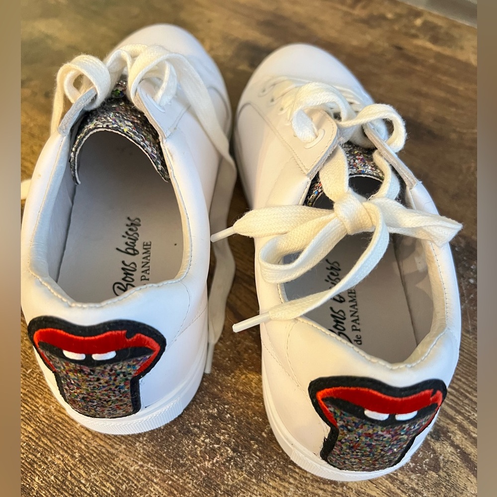 Bons baisers de Paname Simone Glitter Tab White Sneakers, size 40 (EU) or 9 (US)